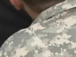 Disrespectful fake soldier blows on police officer's cock picture slut