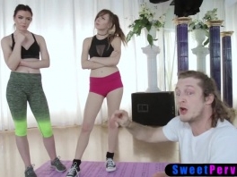 Slutty BFF teens yoga session turned into threesome sex picture slut