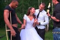 Brunette bride gangbaned in HD video